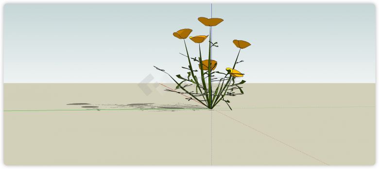 黄色四花瓣小花室内植物su模型-图二