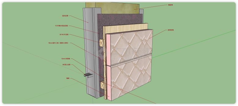 隔音棉木方结构室内装修节点su模型-图一