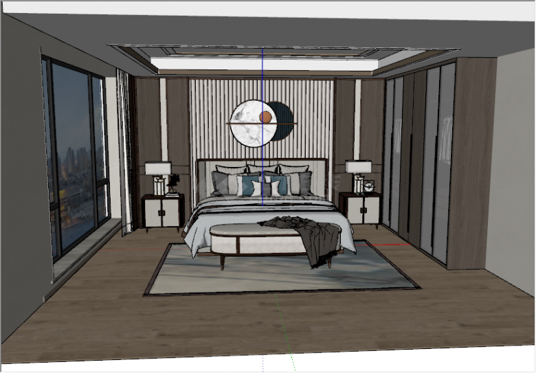 新中式风格古典细腻厚朴卧室su模型-图一