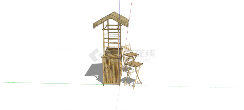 单人可折叠竹制椅子家具su模型-图二
