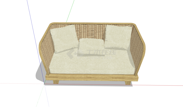木框架竹编沙发靠背扶手的双人座沙发su模型-图二
