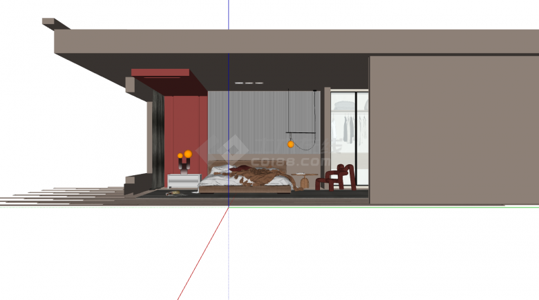 现代半开放式轻奢卧室su模型-图一