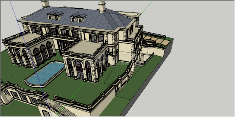 欧式风格黄色独栋别墅su模型-图一