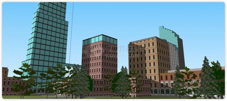 沿江两岸城市规划商业综合体建筑SU模型-图一