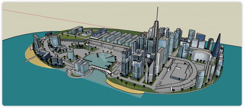 海边沙滩城市规划商业综合体建筑SU模型-图二