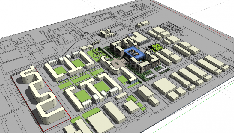 那有s型建筑的城市设计SU模型-图二