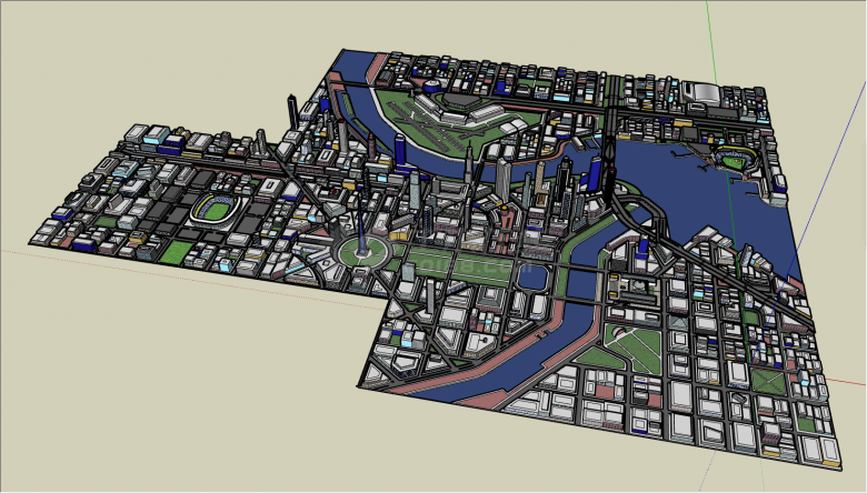 有水系和小桥的城市设计SU模型-图二