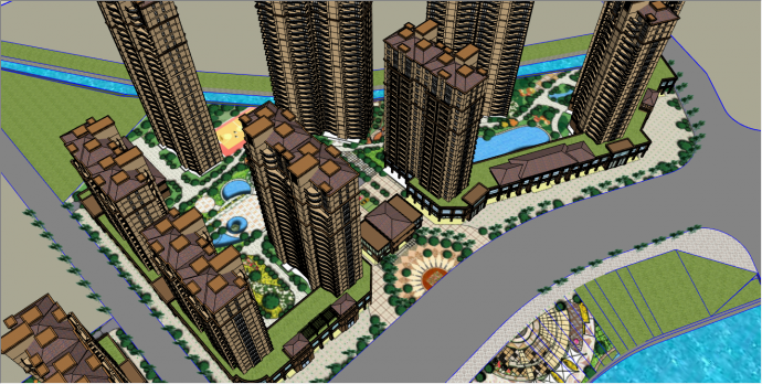 现代高档高层住宅小区su模型_图1