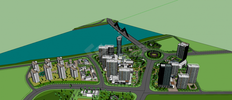 现代简洁的城市规划建筑su模型-图二