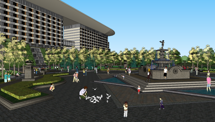 园林广场公园雕塑喷泉su模型_图1