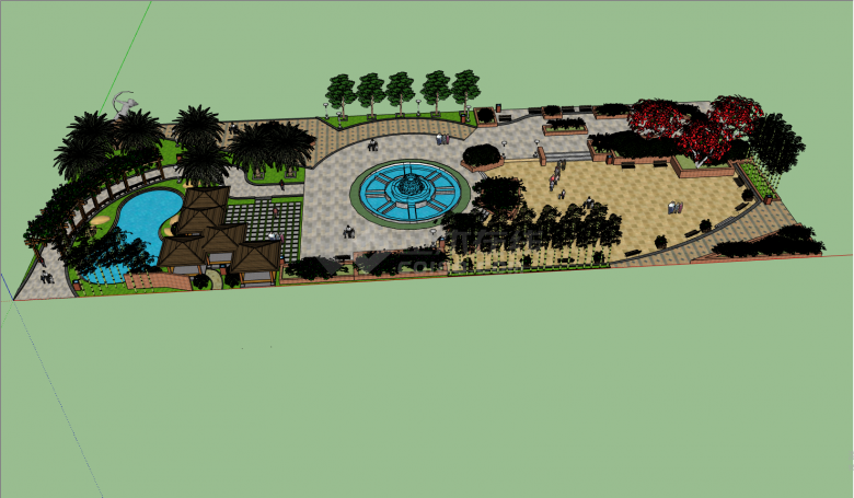 带水池简约花园景观su模型-图二