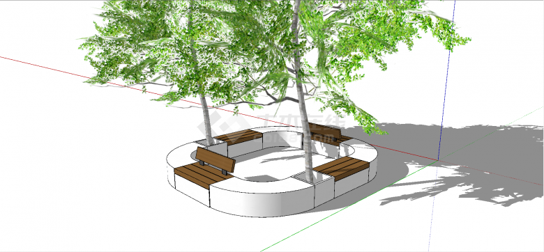 现代围树环形四面木凳su模型-图一