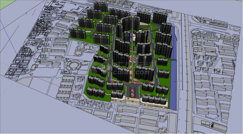 有多栋住宅区的城市设计SU模型-图二