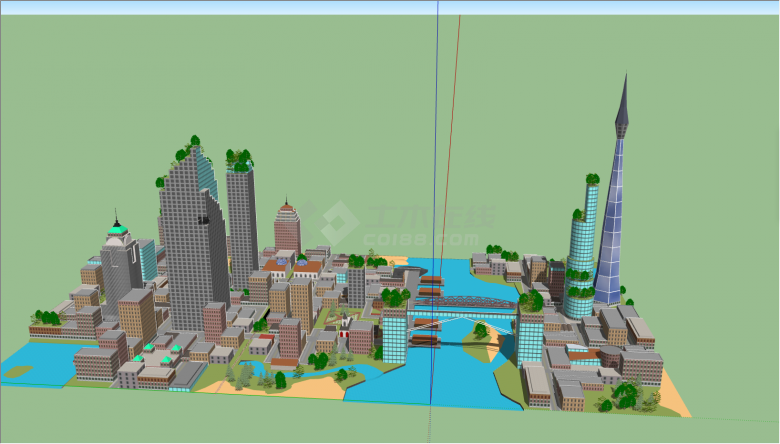 带有电视塔的建筑城市设计SU模型 -图二