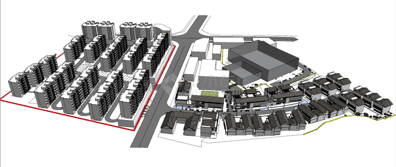 现代中式城市规划建筑su模型-图一