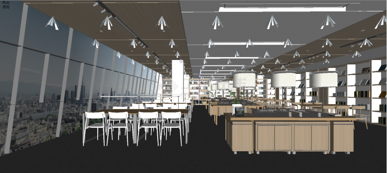 现代简约风图书馆阅览室设计su模型-图二
