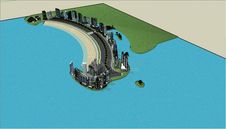 带有沙滩的城市设计SU模型 -图二