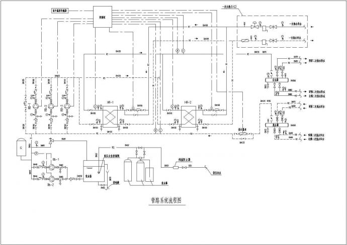 水-水热交换站管路系统流程设计cad图，共一张_图1