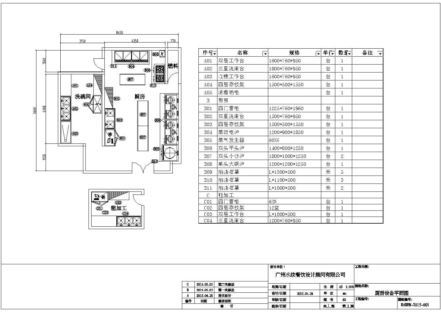 某商业用厨房设计cad施工平面图纸（甲级院设计）