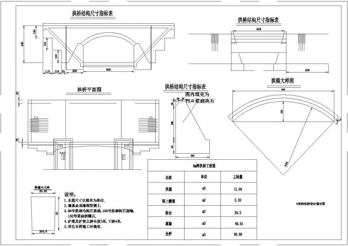 某6米跨拱桥设计通用图CAD构造图纸_图1