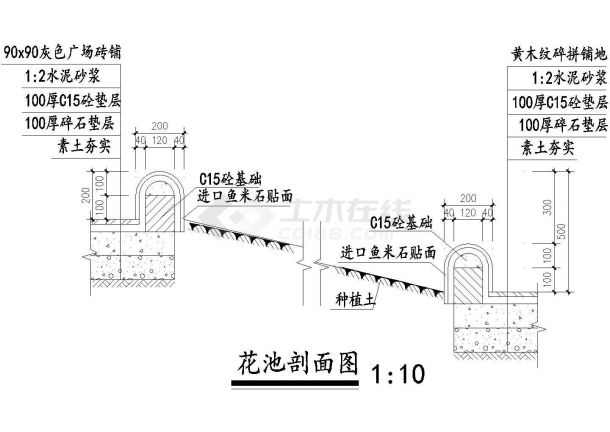 某公园花池剖面设计cad图-图二