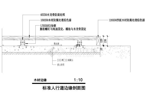 标准人行道边缘剖面图(木材边缘)-图一