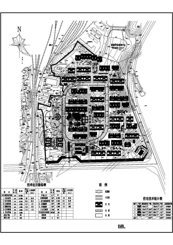 某规划总用地13.4966ha居住户数996户小区规划设计cad施工总平面图（含技术经济指标）-图一