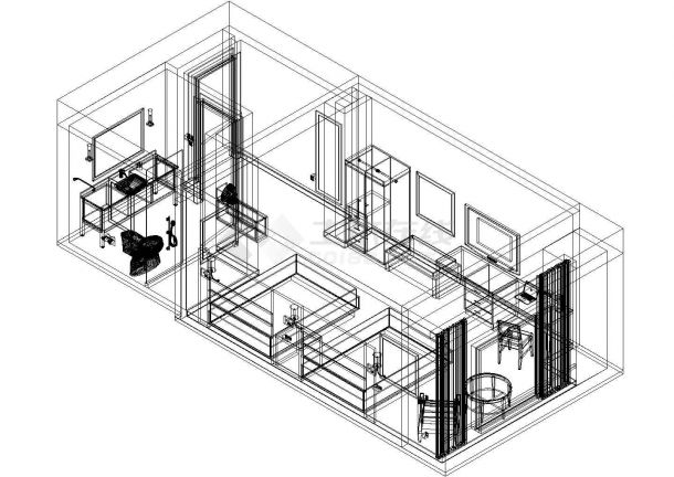 酒店房间模型平立剖面CAD布置图-图一