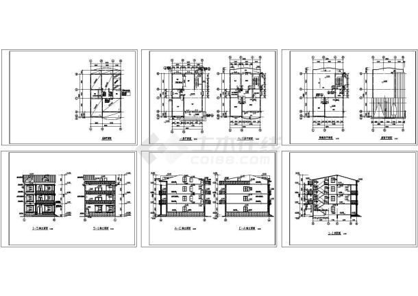 太平新农村三层住宅建筑设计方案cad图纸，共6张-图一