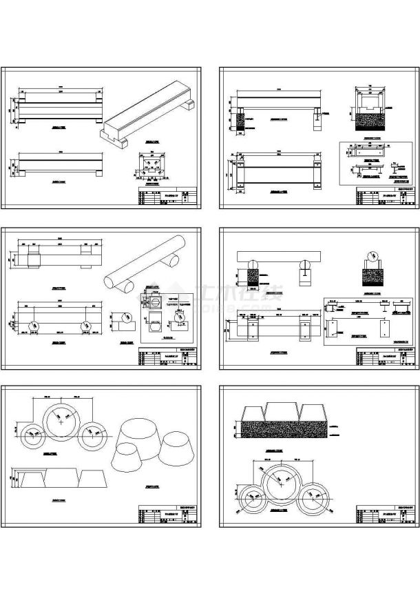 园林小品木质凳施工图（CAD，6张图纸）-图一