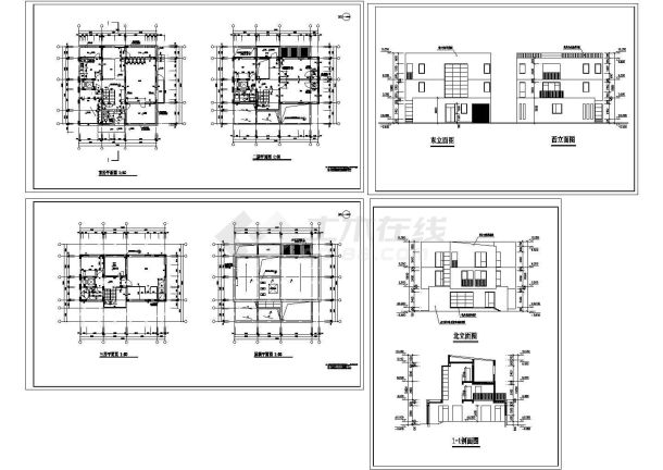 无锡某二层现代风格别墅CAD建筑施工图纸（4张图纸）-图一