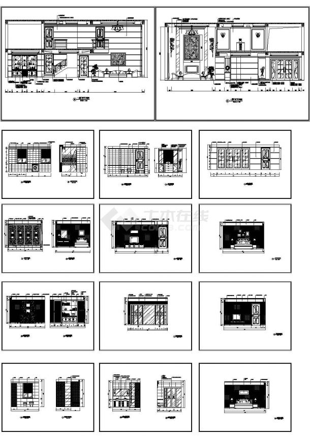 龙河小区二层别墅建筑设计方案施工cad图纸，共14张-图一