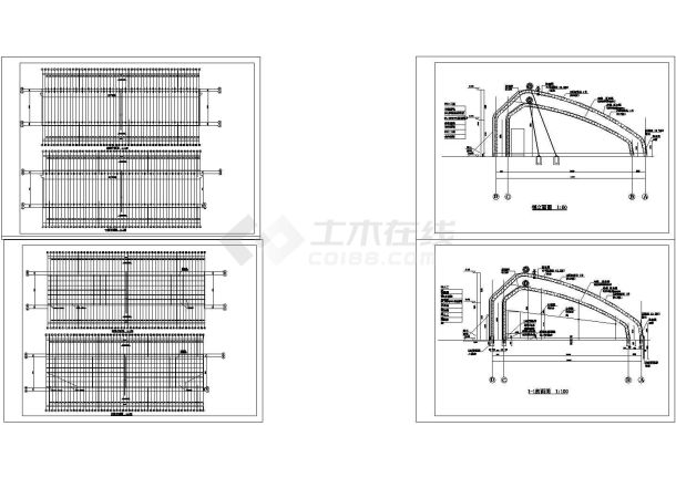 某50米拱形温室大棚设计cad全套施工图纸（甲级院设计）-图一