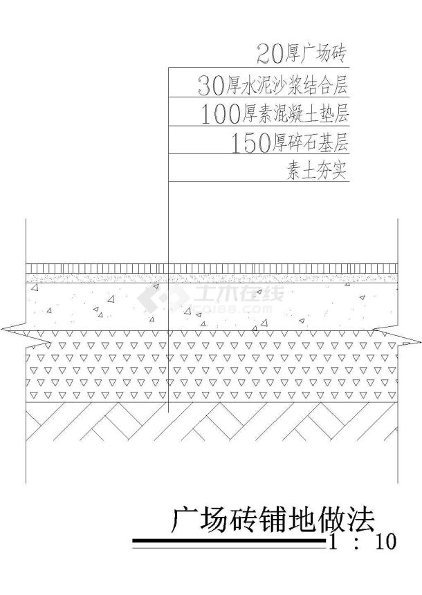 广场砖铺地做法平立剖面CAD布置图-图一