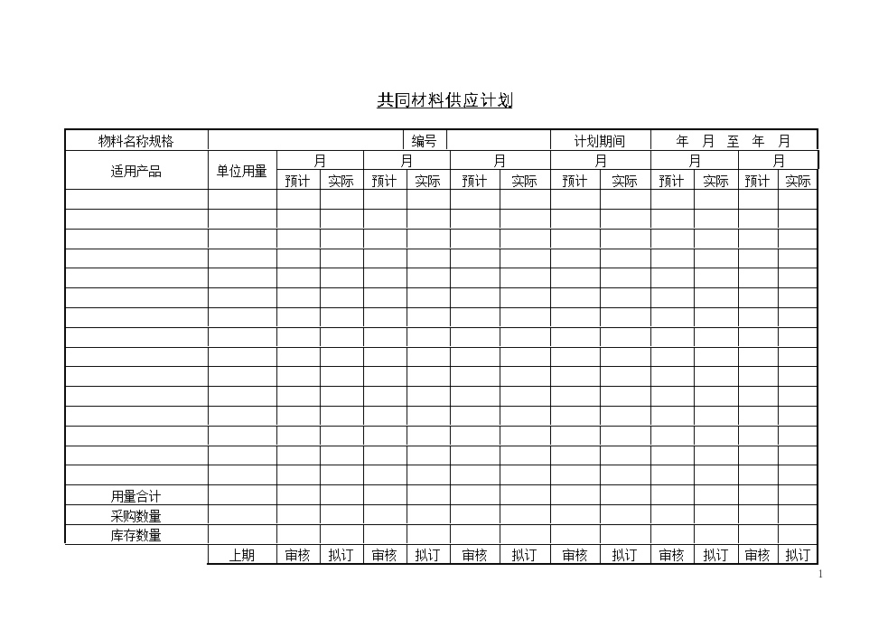 共同材料供应计划表资料