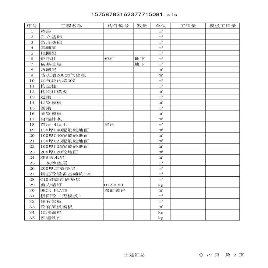 工程量计算书－剪力墙结构住宅-图二