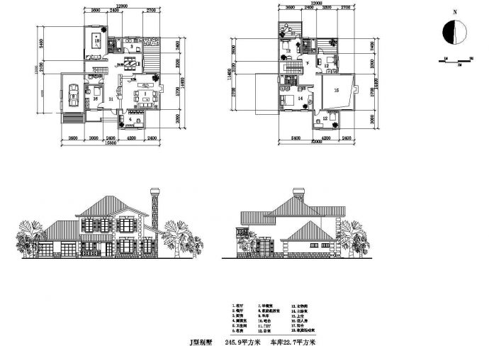 2层：长15.6米 宽14.4米 245.9平米乡间别墅建筑设计图【各层平面 2个立面】cad施工图设计_图1