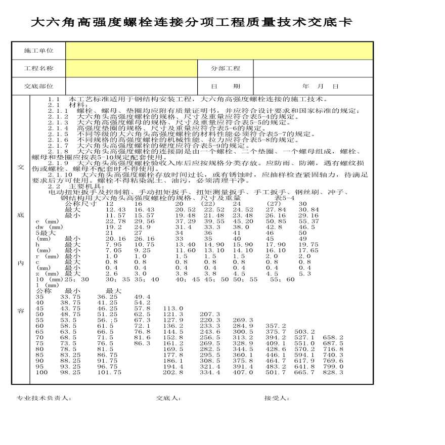 大六角高强度螺栓连接分项工程质量技术交底卡-图一