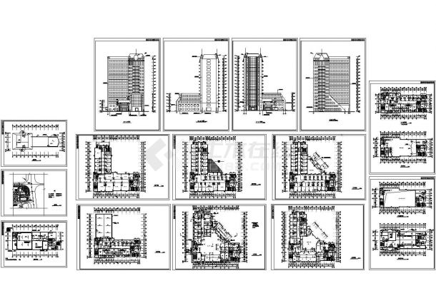 长44.6米 宽40.8米 -1+16层医院综合楼建筑施工图【各层及屋顶平面 总平 4个立面（无剖面图）】-图一