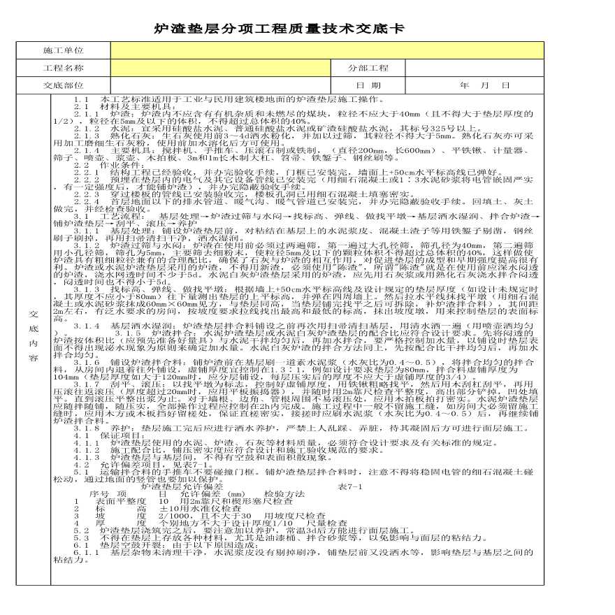 炉渣垫层分项工程质量技术交底卡-图一