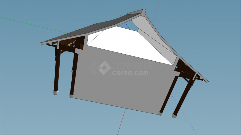 三角顶带支柱古建筑su模型-图一