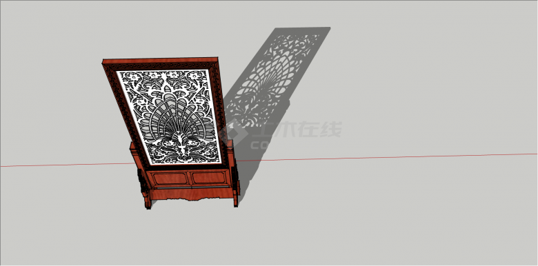 新中式木制花雕插屏su模型-图二