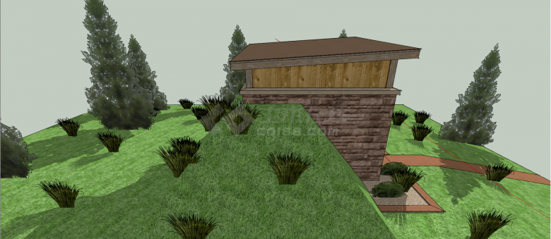 小型棕色单坡顶别墅su模型-图二