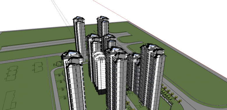 小区规划su模型高层住宅-图二