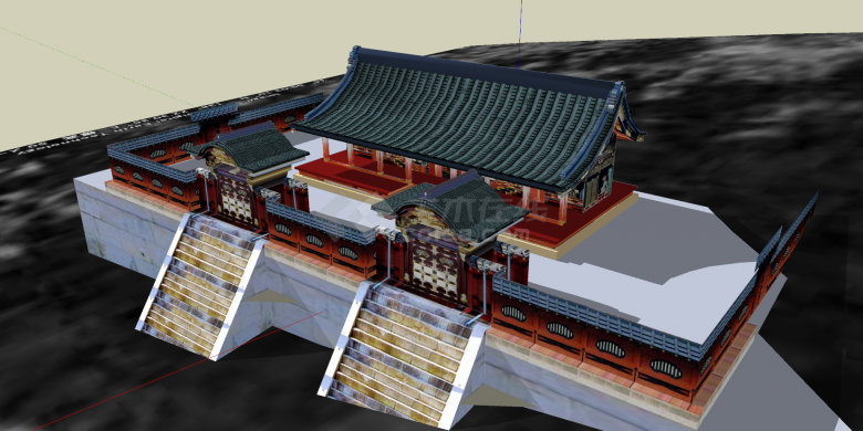 日本寺庙及古建筑青色顶su模型-图二