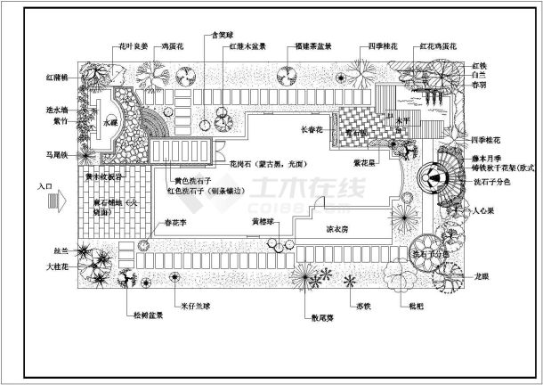 别墅庭院方案绿化剖面CAD参考图-图一