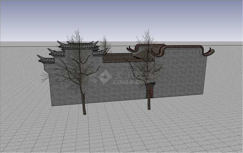 砖砌中式风格传统古建筑su模型-图二