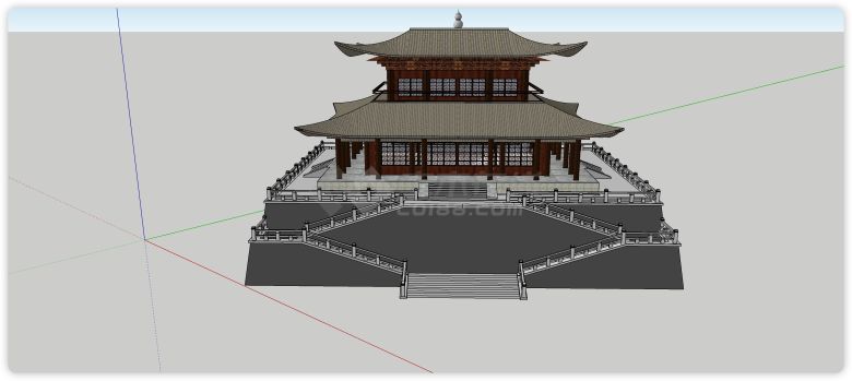 红色实木雕花门聚义楼su模型-图二