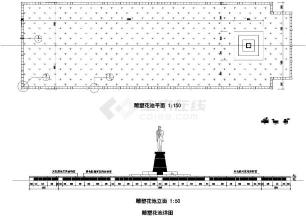 雕塑花池平立剖面cad布置图-图一