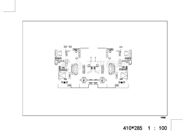 多层板式双花园住宅户型平面设计CAD图-图一